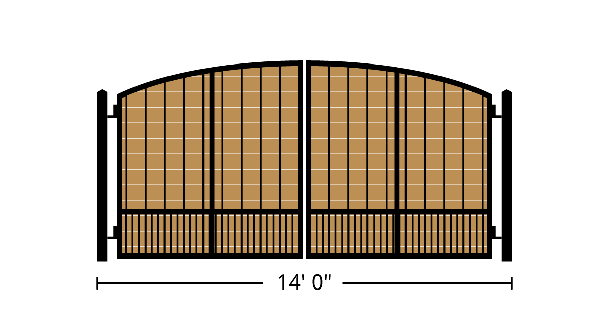 Gate | 14ft 0in Wide, Swing Kit, Dual Panels, Arch Style, Puppy Pickets ...